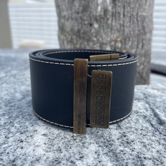 New Carolina Herrera Leather Belt Size Medium Black, Original Made in Spain - Picture 3 of 9